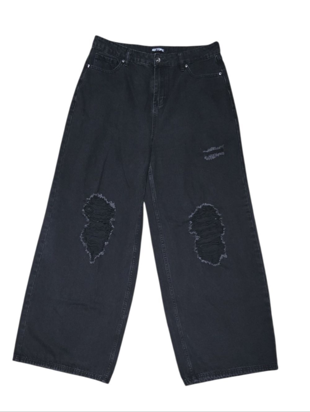 Hot Topic Black High Rise Wide Leg Heavy Distressing Denim Jeans Grunge Baggy 11